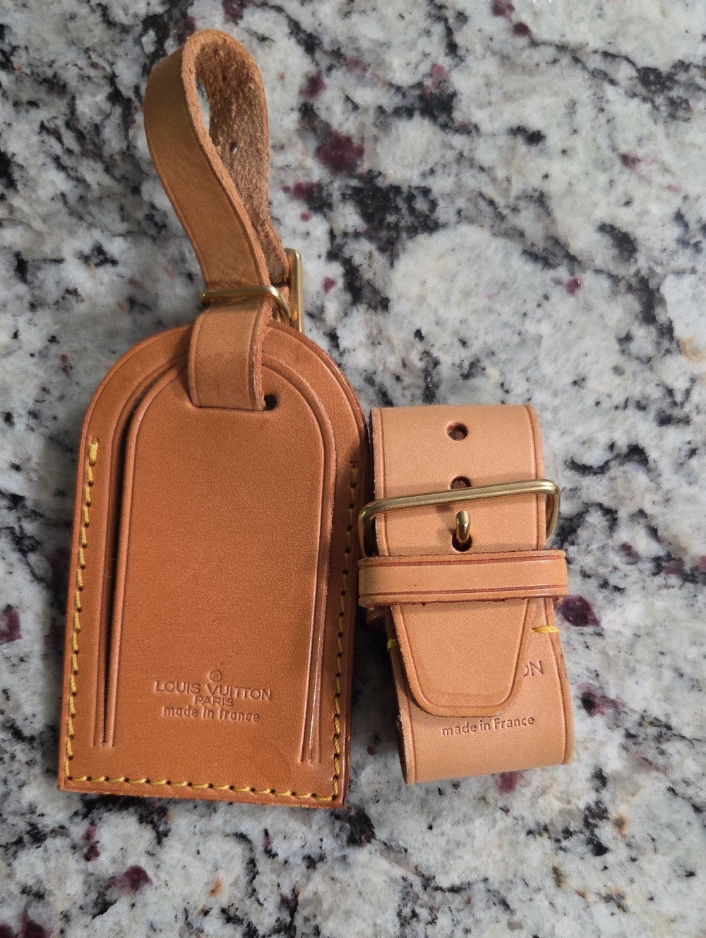 Louis Vuitton Natural Tan Leather Luggage Tag and Strap Set